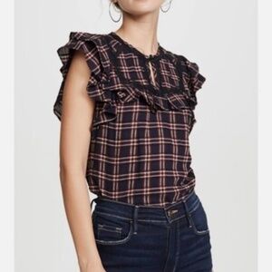 =^.^= Veronica Beard Hawn Top Navy Plaid Designer Runway Modern Prep Sz 0